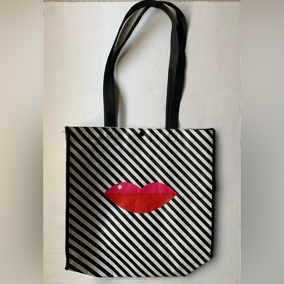SEPHORA Reusable Shopping Tote Bag Black and White Stripe Lips - Picture 4 of 7